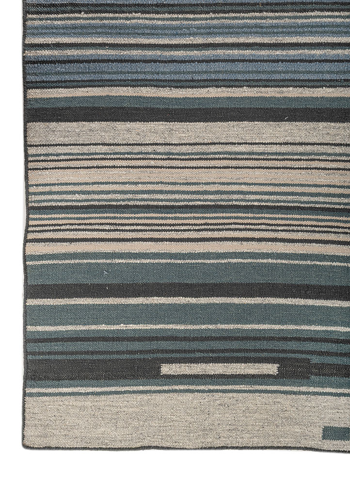 indusbar blue wool flat weaves Rug - Corner