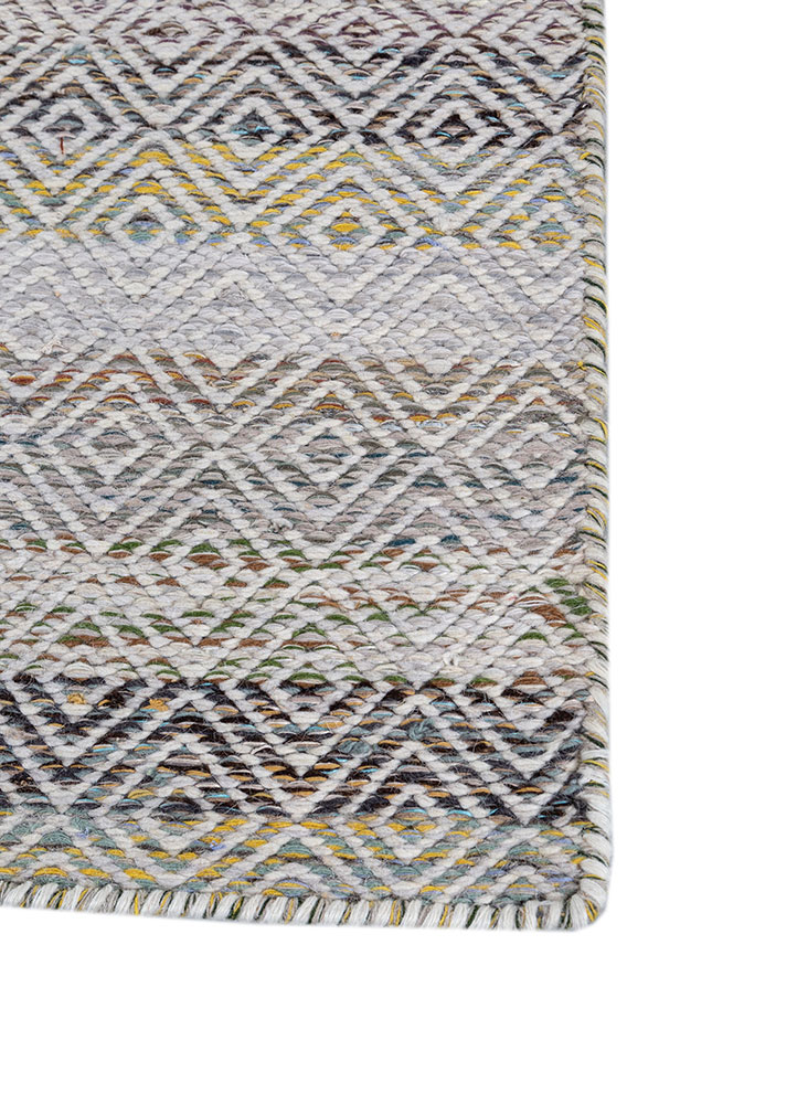 abrash blue wool and viscose flat weaves Rug - Corner