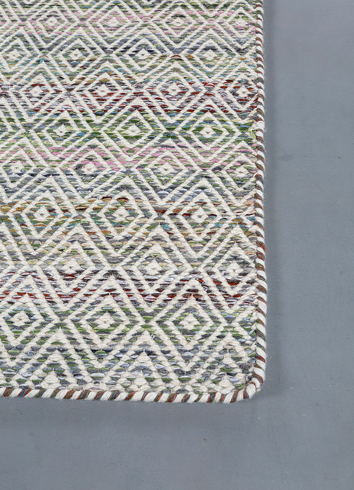 abrash green wool and viscose flat weaves Rug - Corner