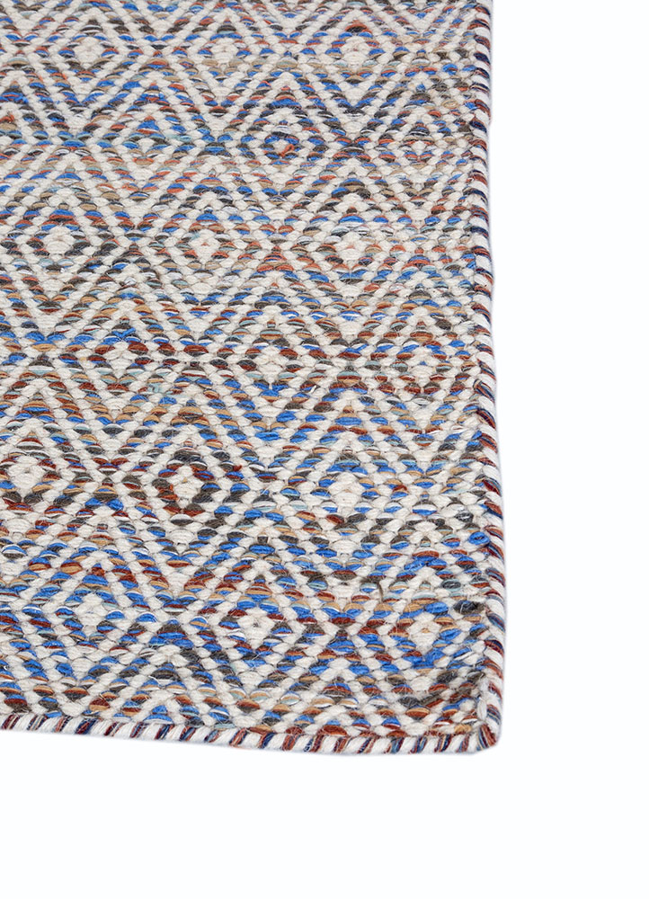 abrash blue wool and viscose flat weaves Rug - Corner