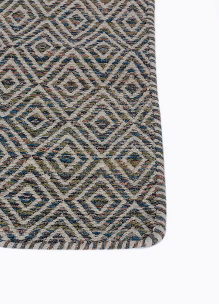 abrash blue wool and viscose flat weaves Rug - Corner