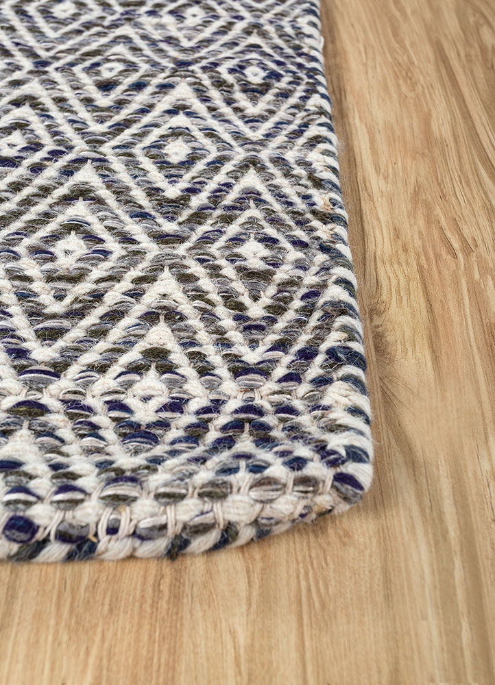abrash blue wool and viscose flat weaves Rug - Corner