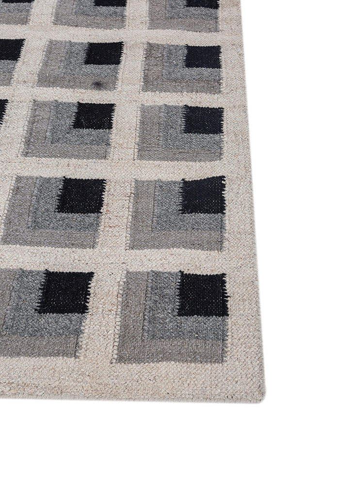 checkers ivory wool and viscose flat weaves Rug - Corner