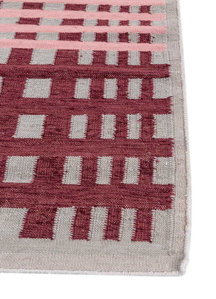 checkers red and orange wool and viscose flat weaves Rug - Corner