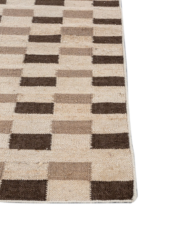checkers ivory wool and viscose flat weaves Rug - Corner
