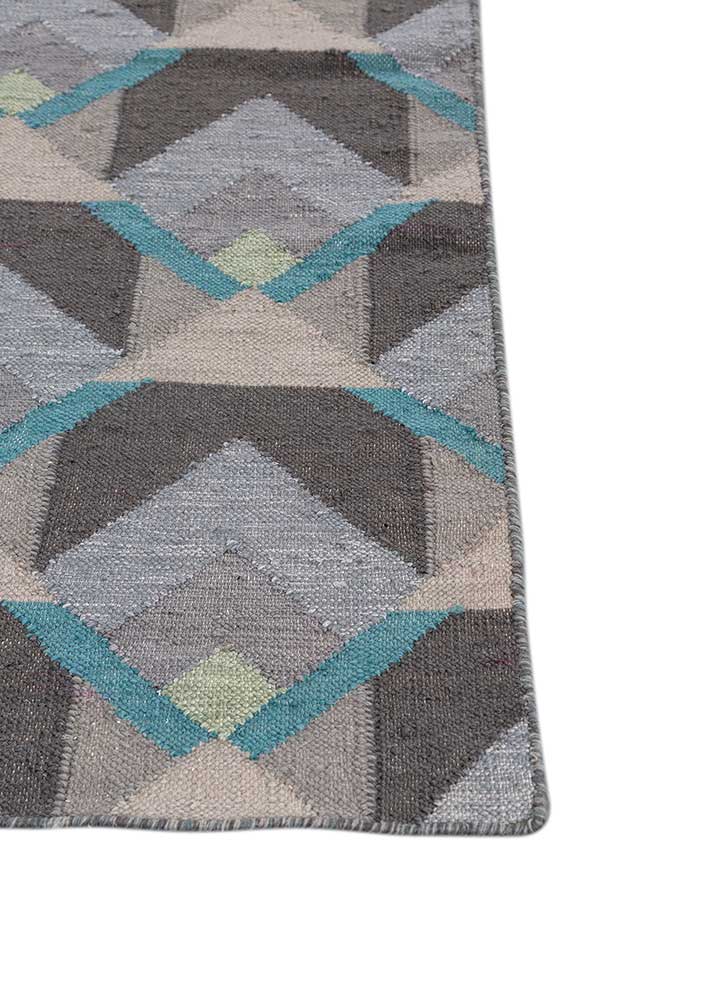 checkers grey and black wool and viscose flat weaves Rug - Corner