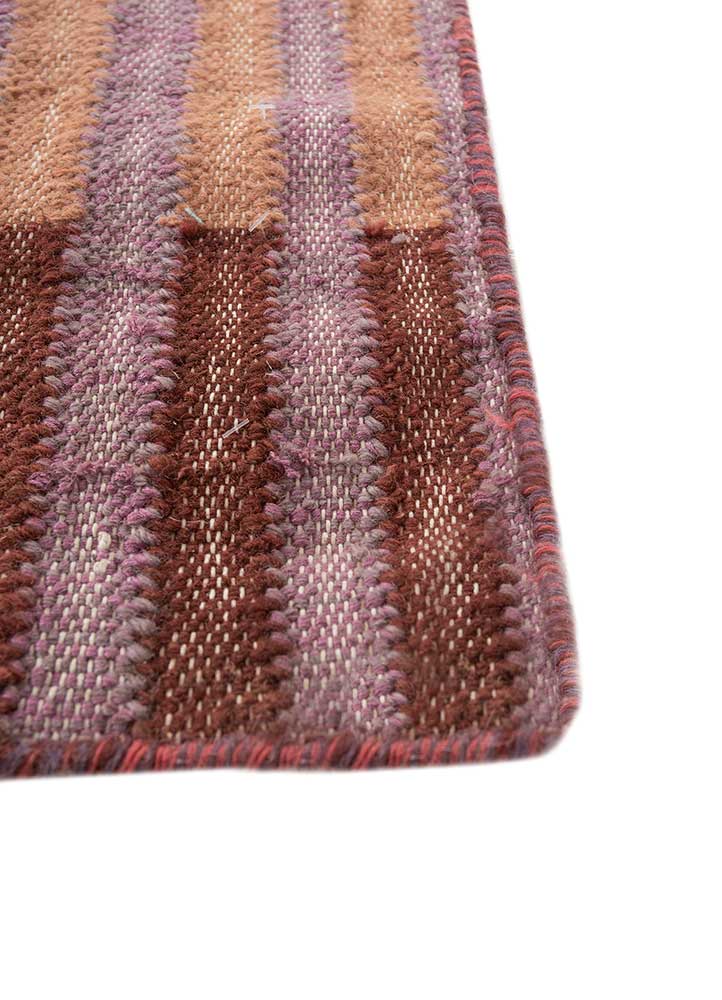 checkers red and orange wool and viscose flat weaves Rug - Corner