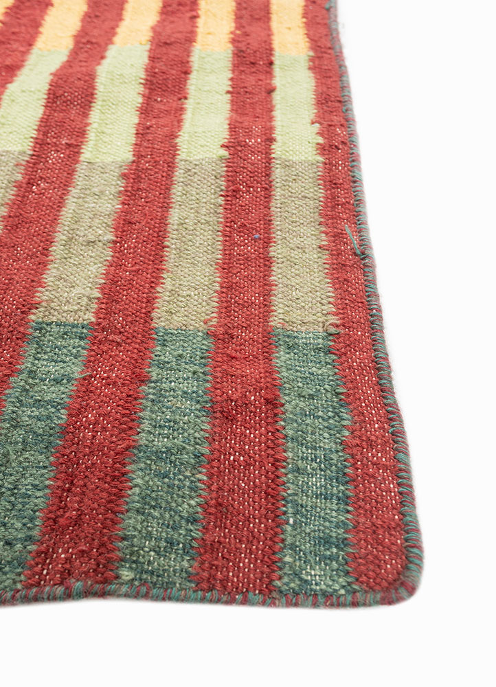 checkers red and orange wool and viscose flat weaves Rug - Corner