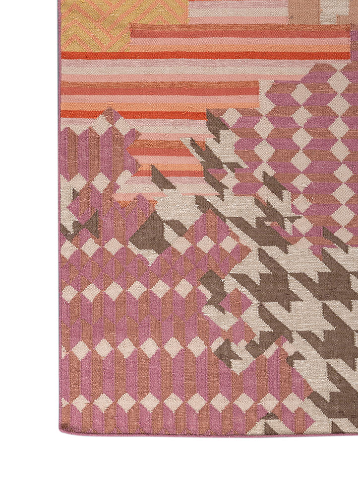 checkers beige and brown wool and viscose flat weaves Rug - Corner