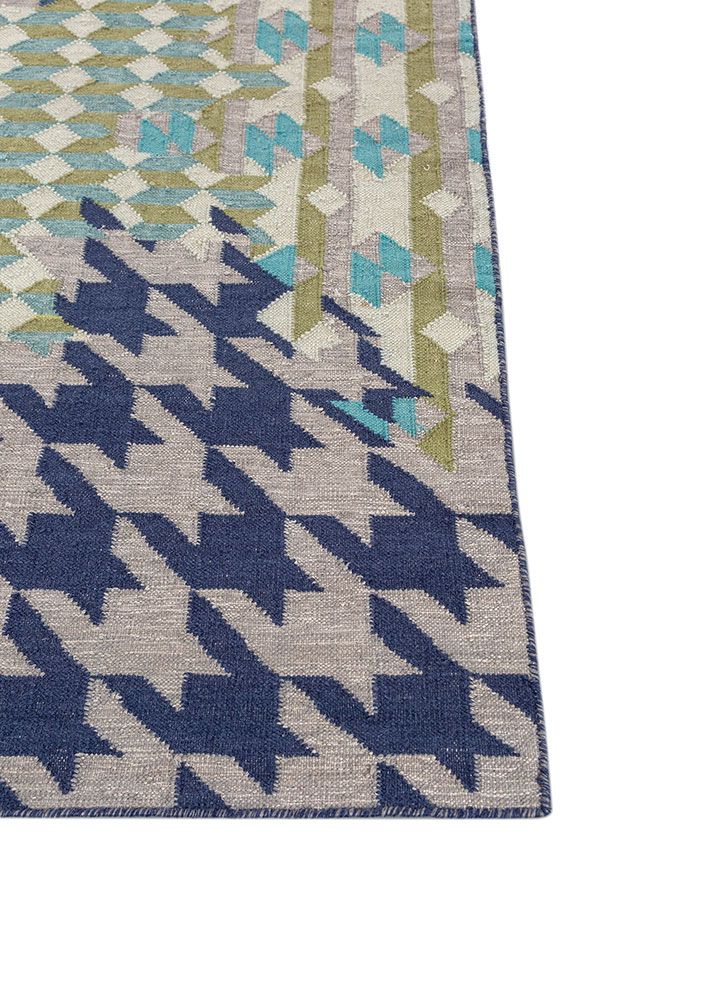 checkers grey and black wool and viscose flat weaves Rug - Corner