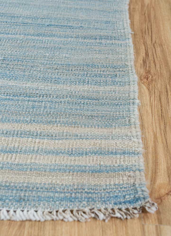 abrash blue wool flat weaves Rug - Corner
