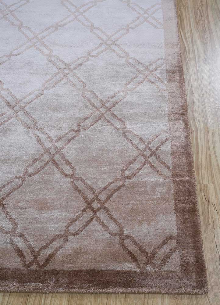 azalea beige and brown bamboo silk hand knotted Rug - Corner