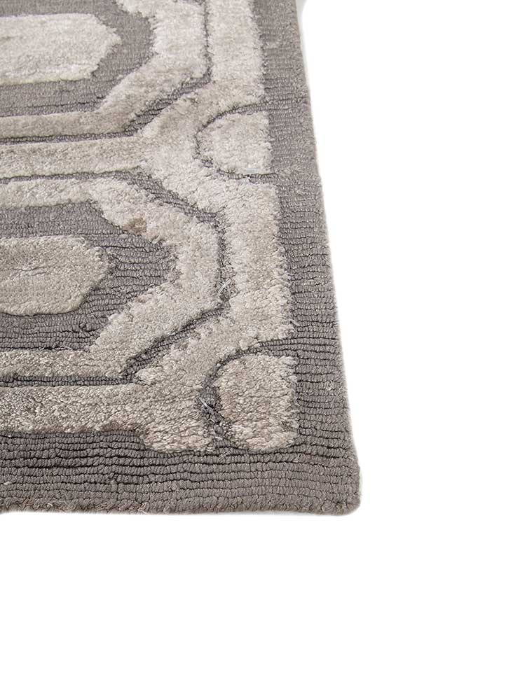 azalea grey and black bamboo silk hand knotted Rug - Corner