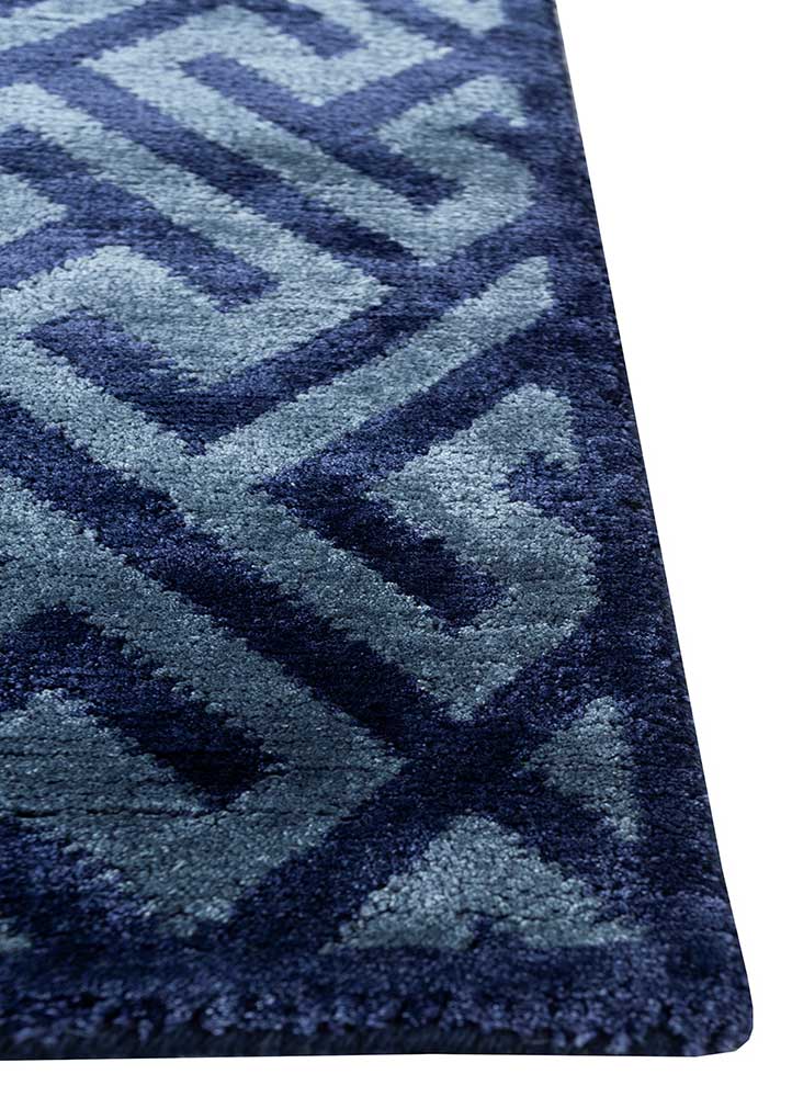 azalea blue bamboo silk hand knotted Rug - Corner