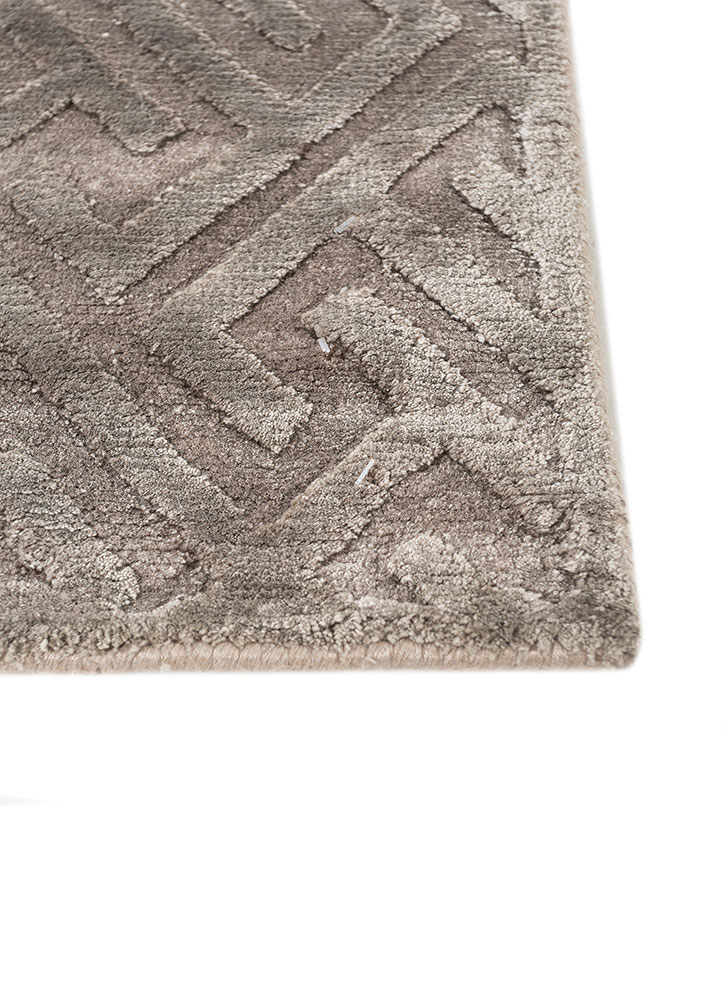 azalea beige and brown bamboo silk hand knotted Rug - Corner