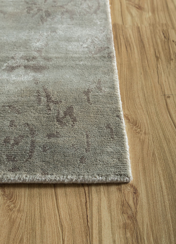 far east grey and black bamboo silk hand knotted Rug - Corner