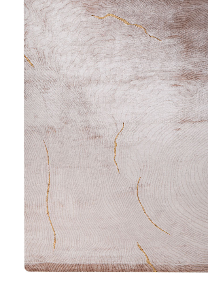 azalea beige and brown bamboo silk and zari hand knotted Rug - Corner