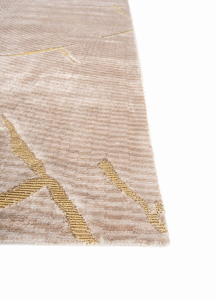azalea beige and brown bamboo silk and zari hand knotted Rug - Corner