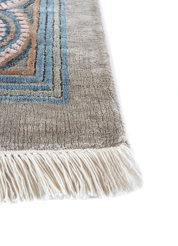woven gems grey and black silk hand knotted Rug - Corner