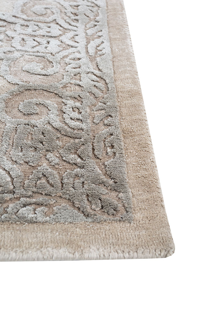 woven gems ivory silk hand knotted Rug - Corner