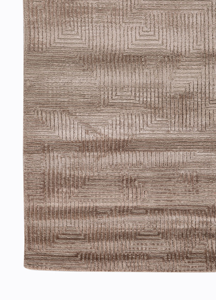 azalea beige and brown wool and bamboo silk hand knotted Rug - Corner