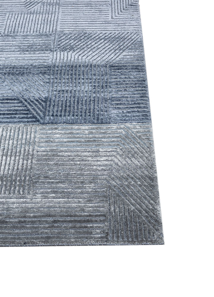 azalea blue wool and bamboo silk hand knotted Rug - Corner