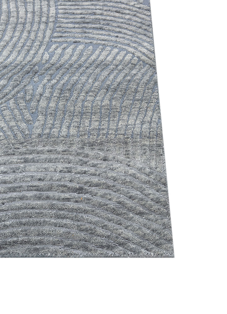 azalea blue wool and bamboo silk hand knotted Rug - Corner