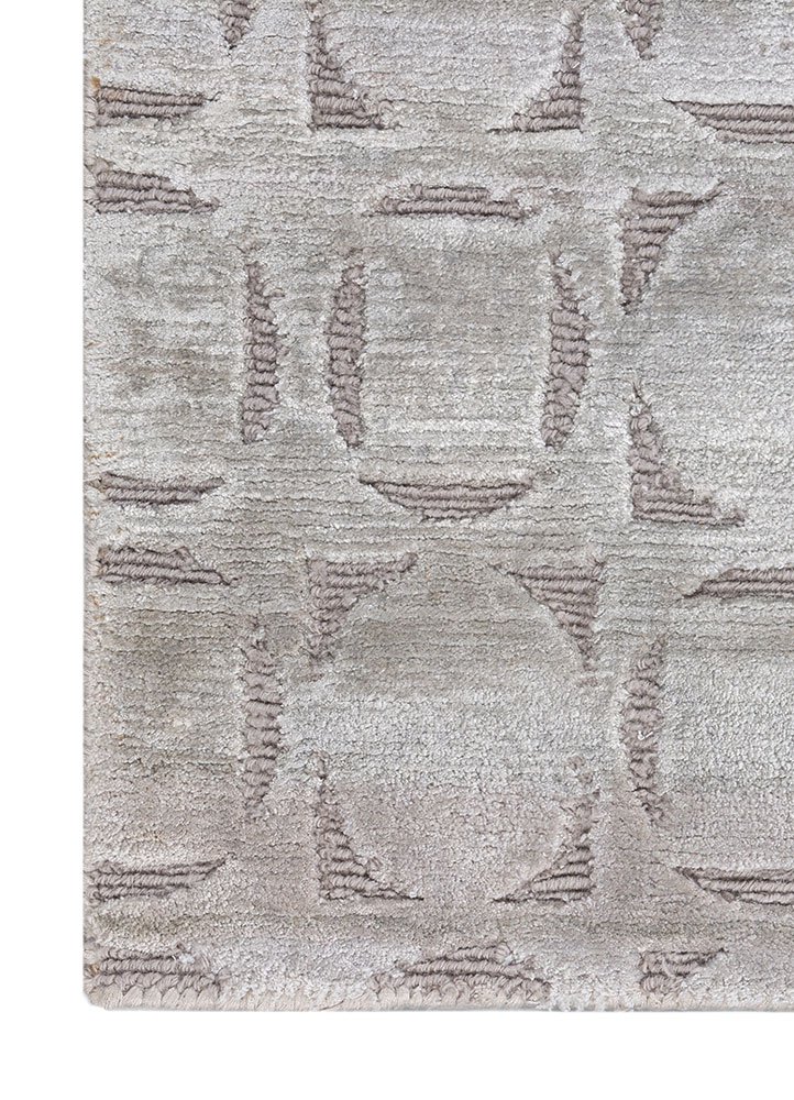 azalea grey and black wool and bamboo silk hand knotted Rug - Corner