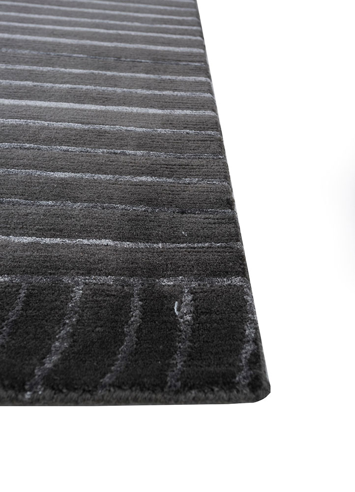 clan grey and black wool and bamboo silk hand knotted Rug - Corner