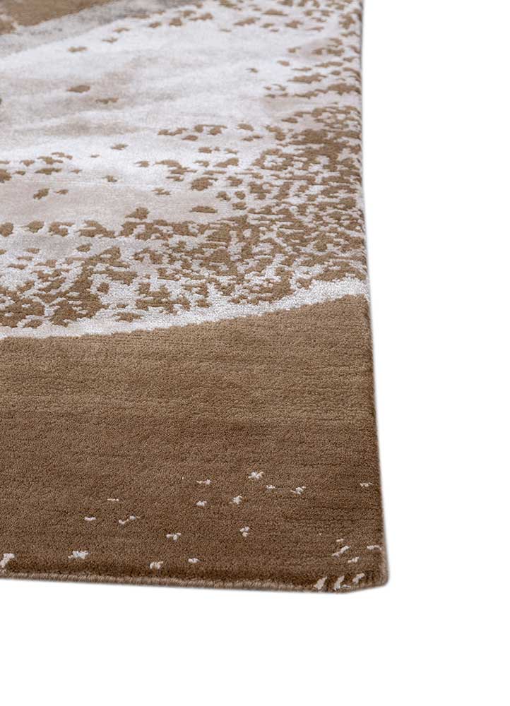 pansy beige and brown wool and bamboo silk hand knotted Rug - Corner