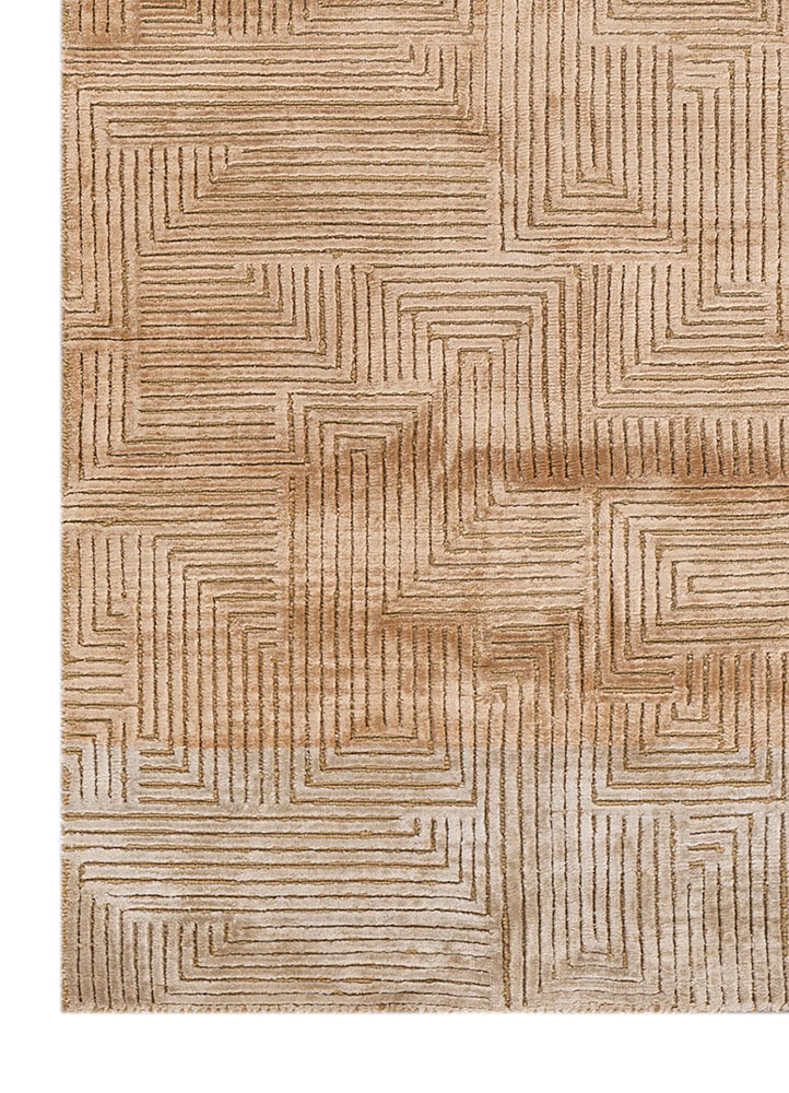 azalea gold wool and bamboo silk hand knotted Rug - Corner