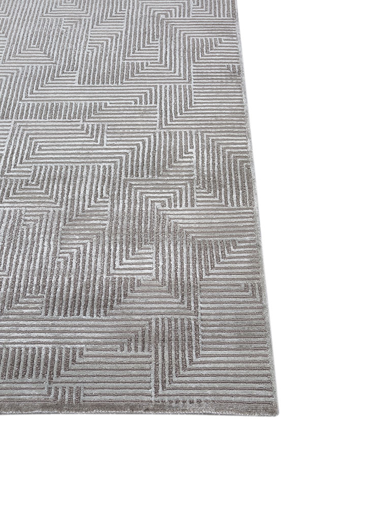 azalea grey and black wool and bamboo silk hand knotted Rug - Corner