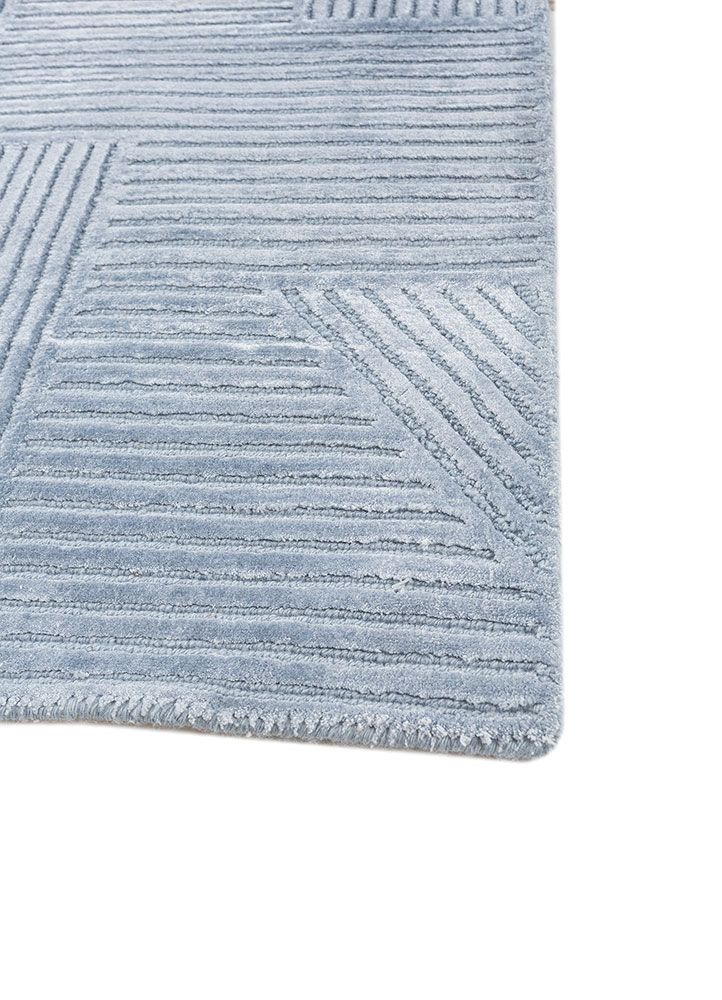 azalea blue wool and bamboo silk hand knotted Rug - Corner