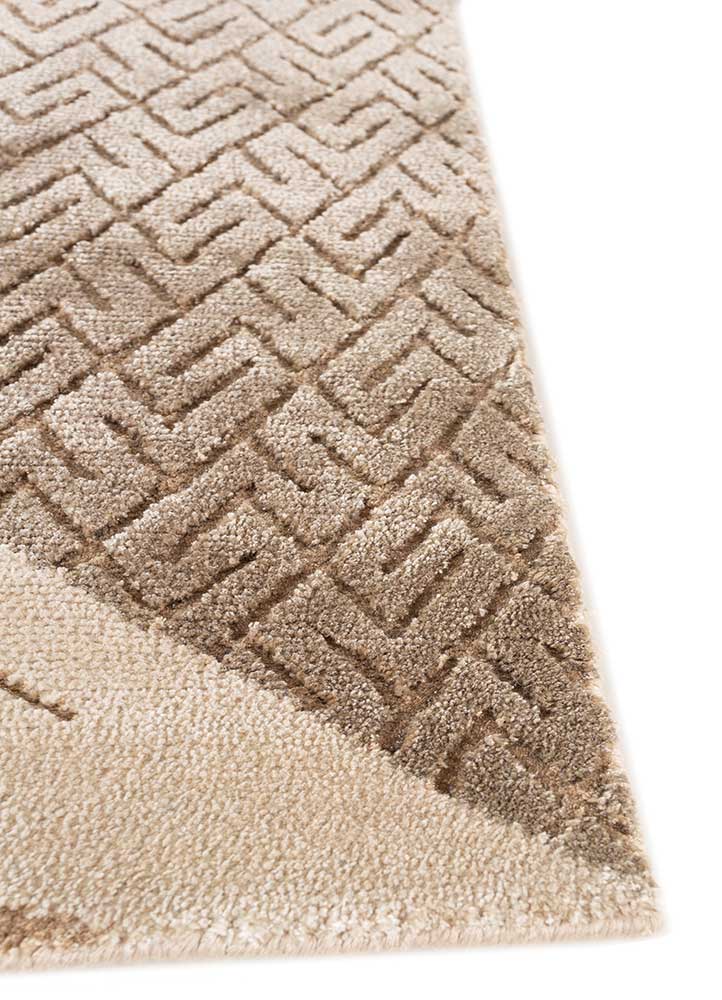 azalea beige and brown wool and bamboo silk hand knotted Rug - Corner