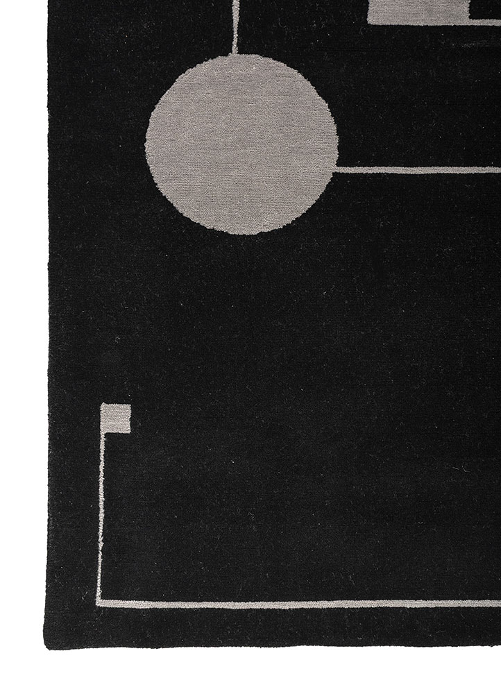 sthir grey and black wool hand knotted Rug - Corner