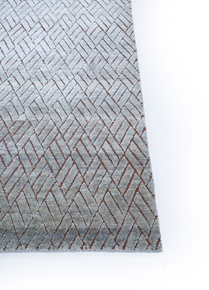 azalea grey and black wool and silk hand knotted Rug - Corner