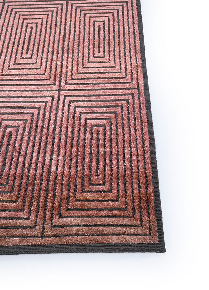 azalea red and orange wool and silk hand knotted Rug - Corner