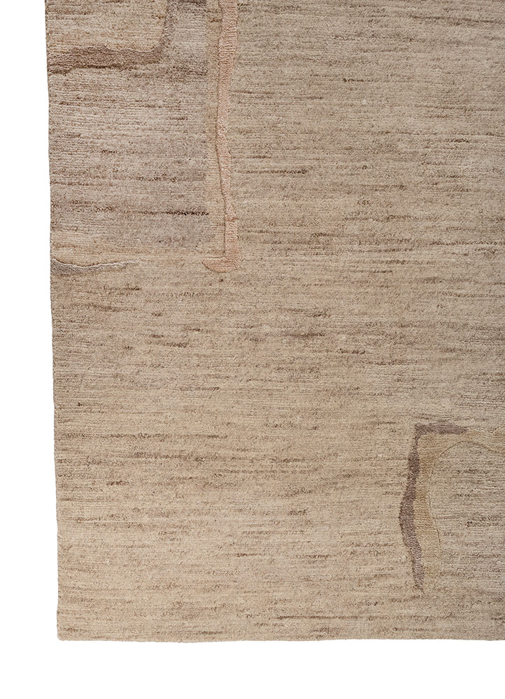 entropy beige and brown wool and silk hand knotted Rug - Corner