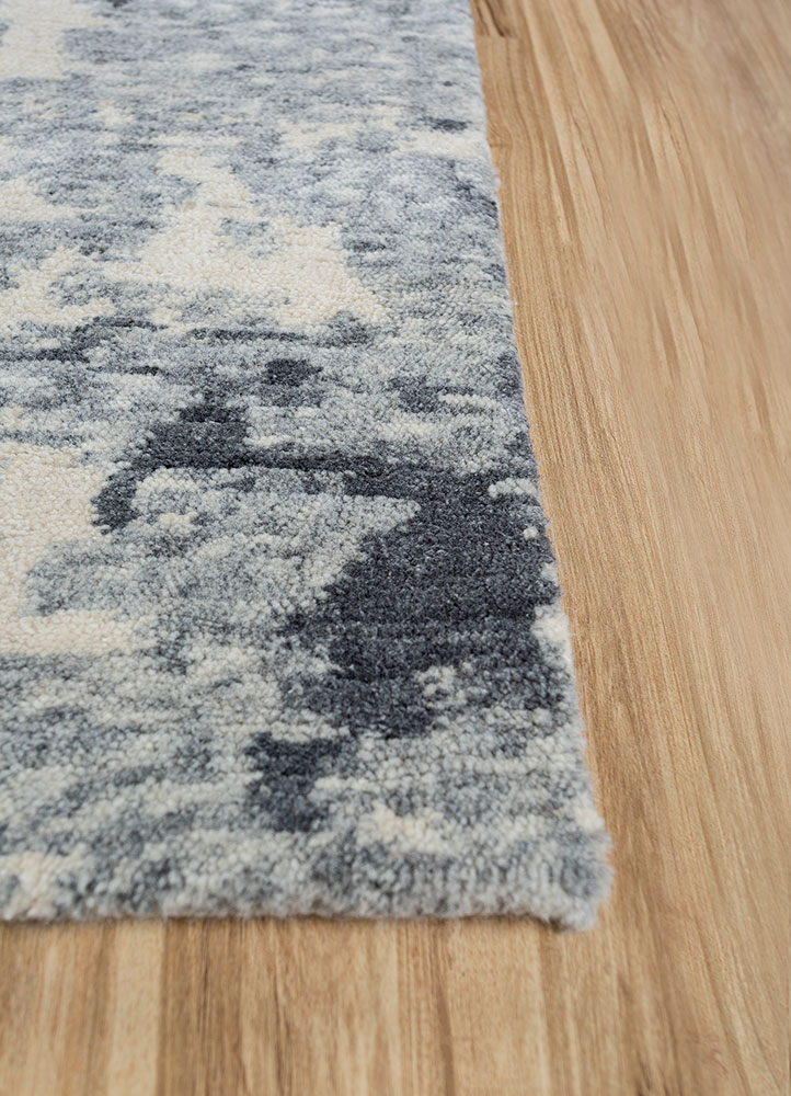 entropy grey and black wool hand knotted Rug - Corner