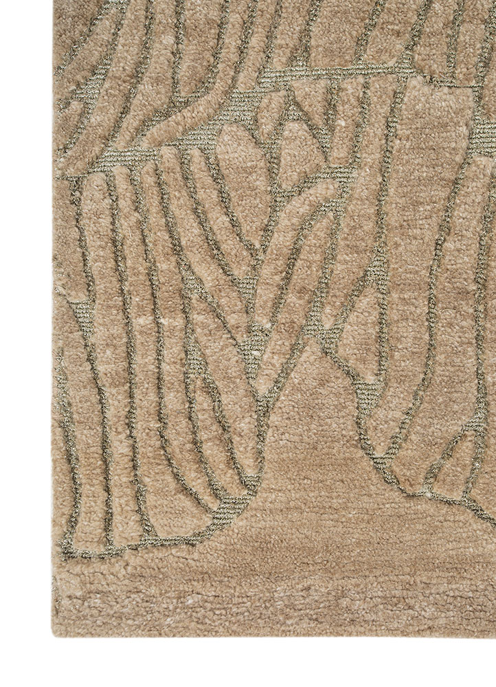 azalea beige and brown wool and zari hand knotted Rug - Corner