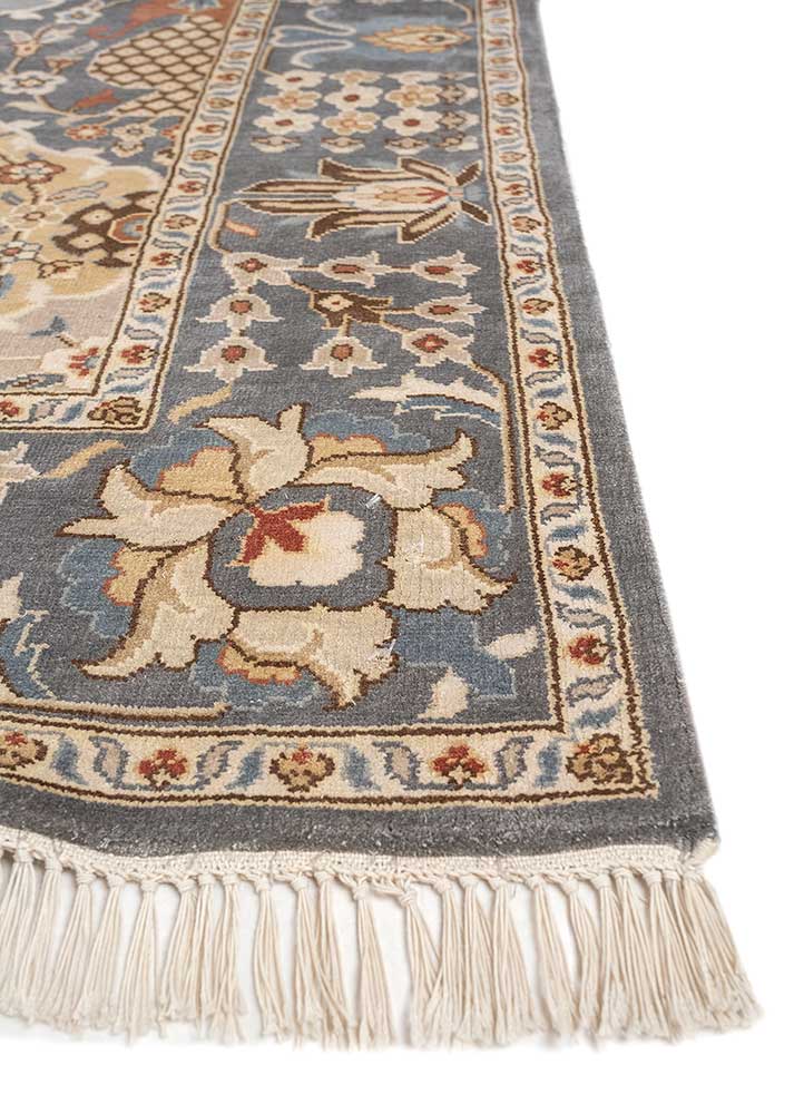 gulmarg blue silk hand knotted Rug - Corner