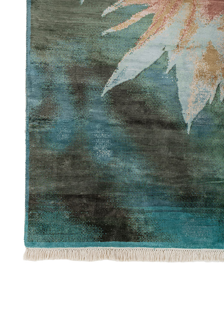 pansy beige and brown silk hand knotted Rug - Corner