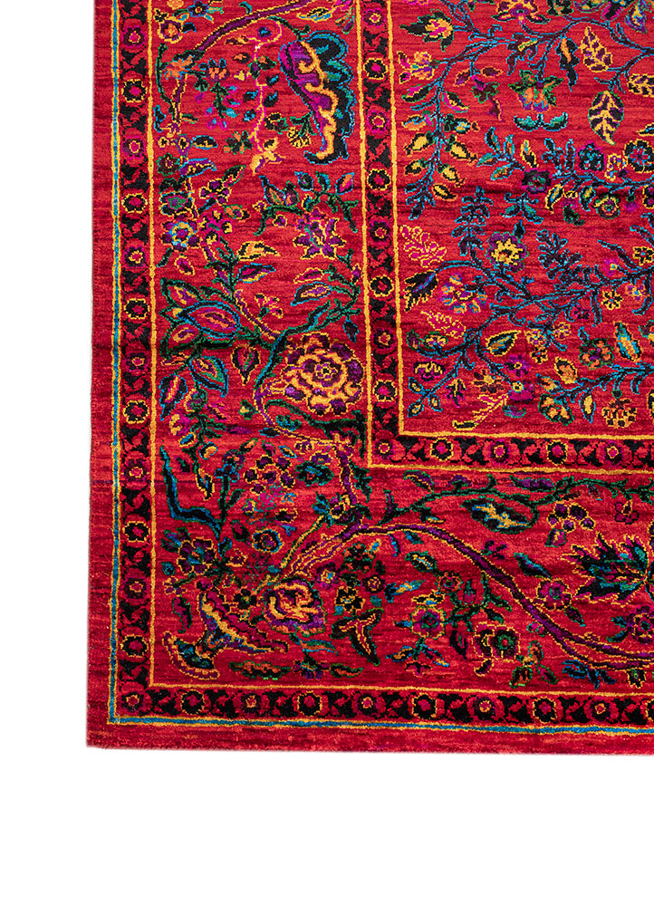 gulmarg red and orange silk hand knotted Rug - Corner