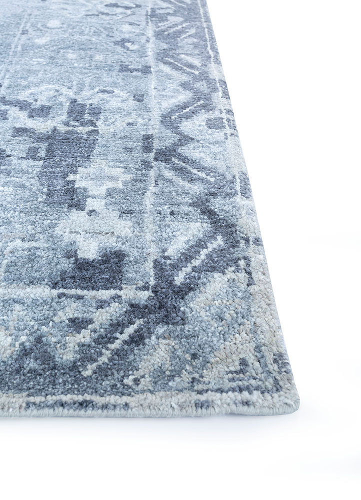 gulmarg blue silk hand knotted Rug - Corner
