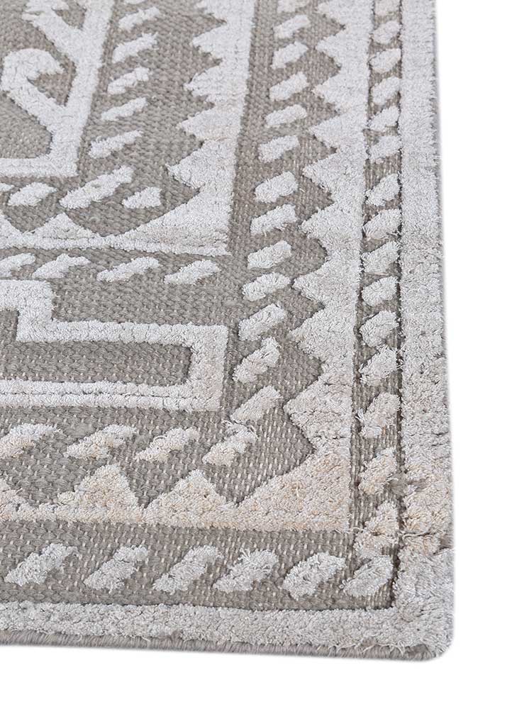 thyme grey and black wool and bamboo silk hand knotted Rug - Corner