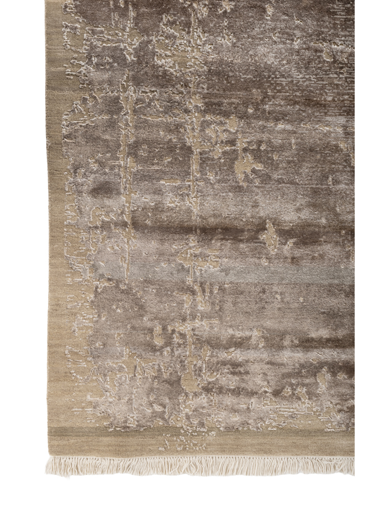 entropy ivory wool and bamboo silk hand knotted Rug - Corner