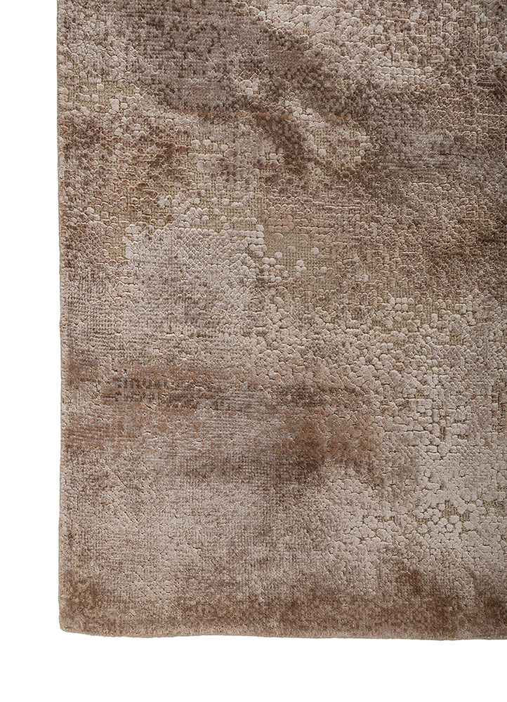uvenuti beige and brown wool and bamboo silk hand knotted Rug - Corner
