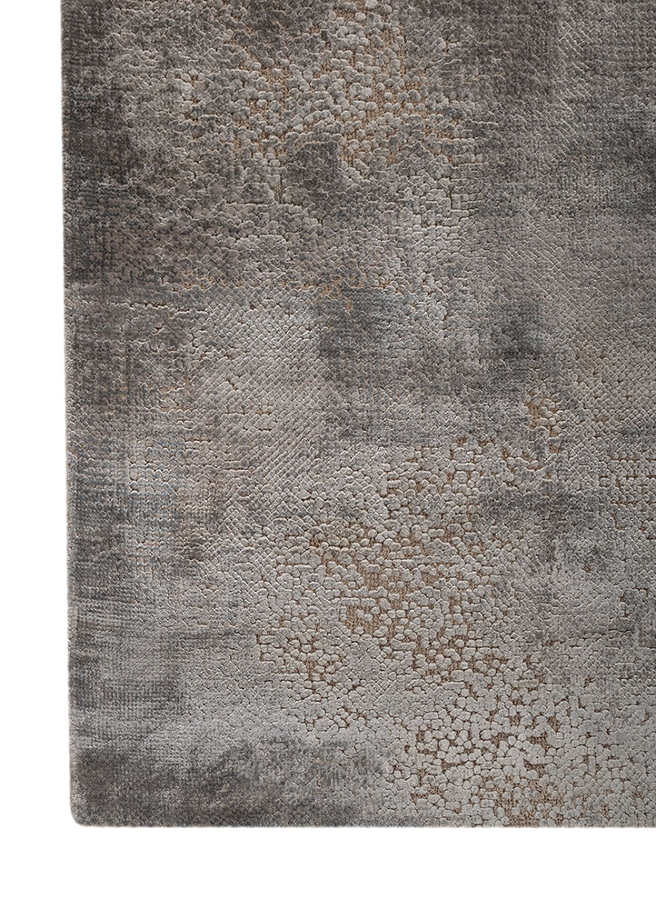 uvenuti grey and black wool and bamboo silk hand knotted Rug - Corner