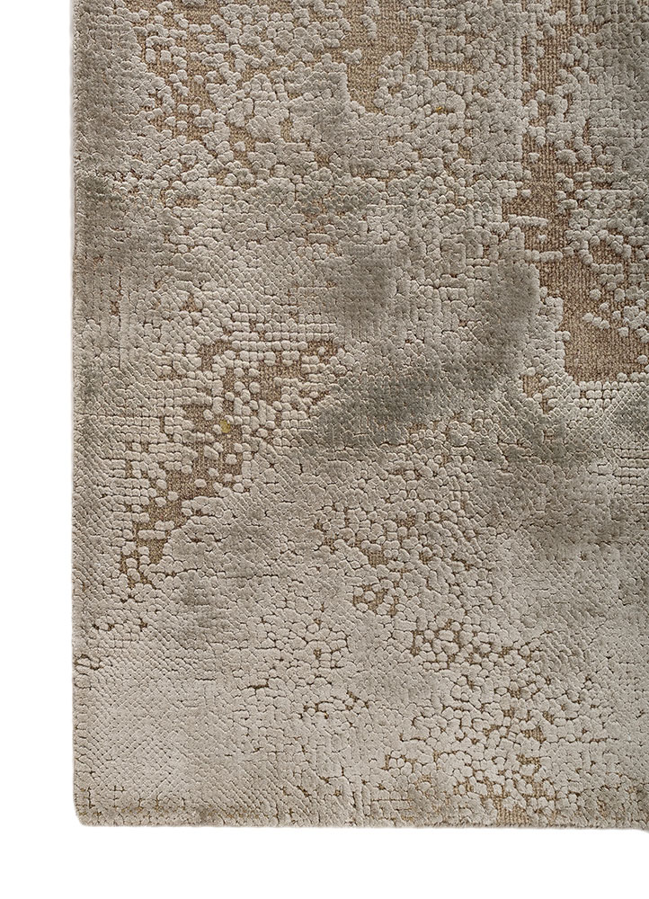 uvenuti beige and brown wool and bamboo silk hand knotted Rug - Corner