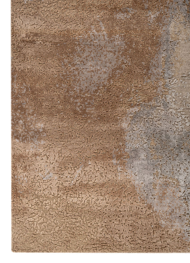entropy blue wool and bamboo silk hand knotted Rug - Corner